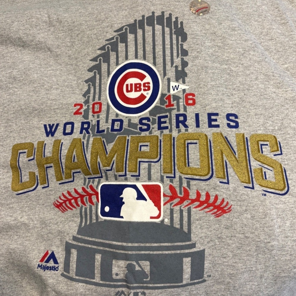 Majestic Mens Chicago Cubs 2016 World Series Champions Long Sleeve Shirt Gray XL - Picture 4 of 6